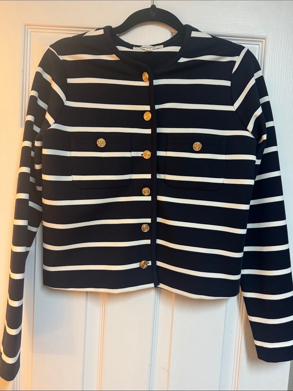 Striped Navy and White Button-Front Women's Jacket